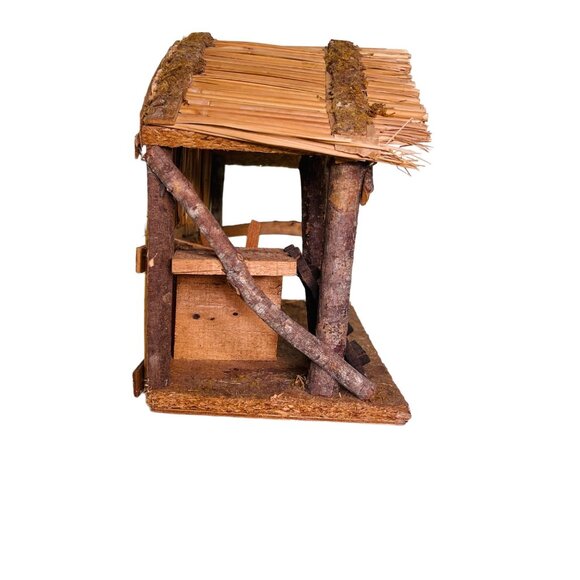 Vintage Nativity Set Wood Manger Stable 10 Hand Painted Bisque Ceramic Figurines - Picture 7 of 9